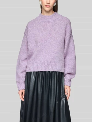 Sweter z wełny z alpaki z prążkowanymi ściągaczami Marc Cain Jasnośliwkowy