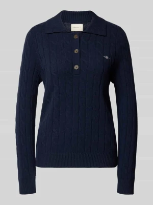 Sweter z wełny z kołnierzykiem polo Gant Granatowy