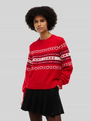 Sweter z wełny z napisem z logo Tommy Jeans Czerwony