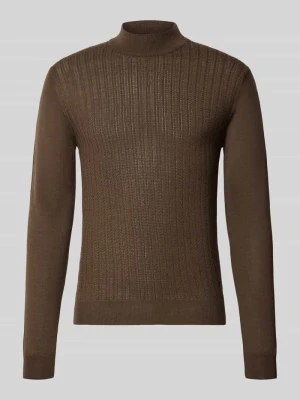 Sweter z wełny ze strukturą dzianiny Manuel Ritz Ciemnobrązowy