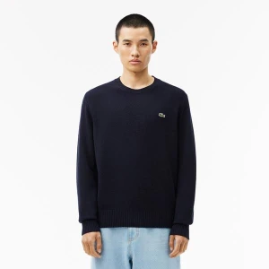 Sweter z wełny zgrzebnej z okrągłym dekoltem Lacoste