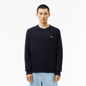 Sweter z wełny zgrzebnej z okrągłym dekoltem Lacoste