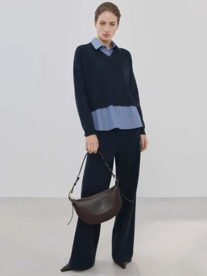 Sweter z wszytą koszulą granatowy - Kobieta - - MANGO