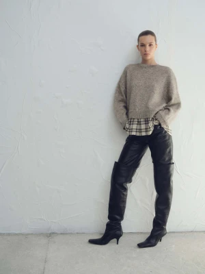 Sweter z wszytą koszulą średni brązowy - Kobieta - - MANGO