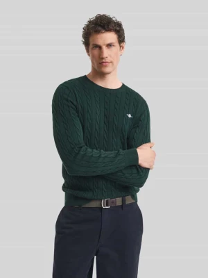 Sweter z wyhaftowanym logo Gant Ciemnozielony