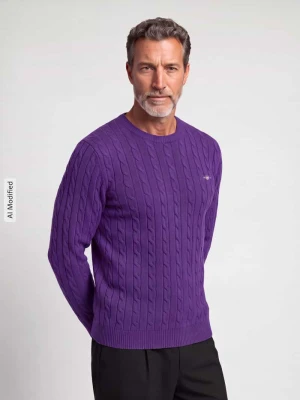 Sweter z wyhaftowanym logo Gant Fioletowy