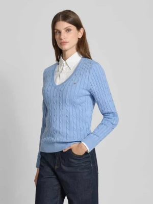 Sweter z wyhaftowanym logo i ściegiem warkoczowym Gant