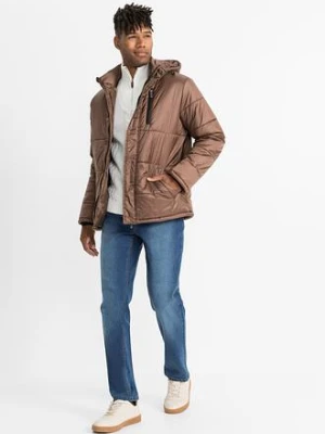 Sweter z wysokim kołnierzem zapinanym na zamek z grubej dzianiny, we wzór w warkocze bonprix