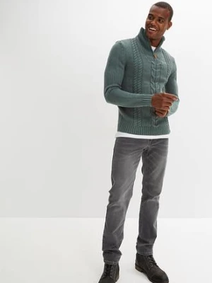 Sweter z wysokim kołnierzem zapinanym na zamek z grubej dzianiny, we wzór w warkocze bonprix