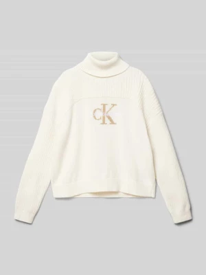 Sweter z wywijanym kołnierzem i wyhaftowanym logo Calvin Klein Jeans