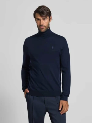 Sweter z wywijanym kołnierzem z wełny merino Polo Ralph Lauren Granatowy