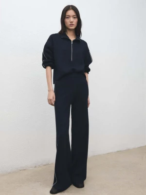 Sweter z zamkiem przy dekolcie w kontrastowe paski granatowy - Kobieta - - MANGO