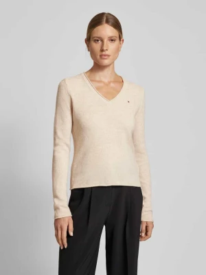 Sweter z zaokrąglonym dekoltem w serek model ‘SOFT WOOL’ Tommy Hilfiger Beżowy
