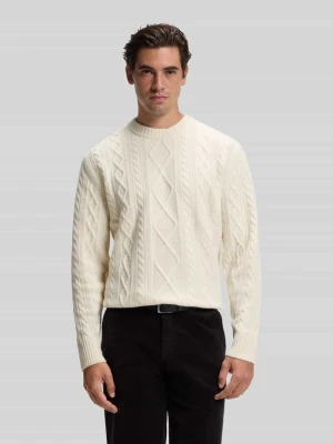 Sweter z żywej wełny ze strukturą warkoczową Boss Złamany biały