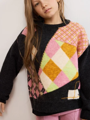 Sweter żakardowy w romby Desigual brązowy