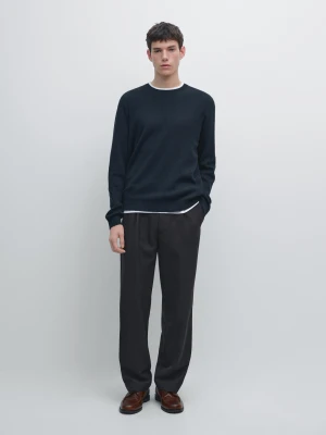 Zdjęcie produktu Sweter Ze 100% Bawełny Z Okrągłym Dekoltem - Granatowy - - Massimo Dutti - Mężczyzna