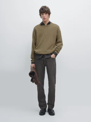 Sweter Ze 100% Kaszmiru - Khaki - - Massimo Dutti - Mężczyzna