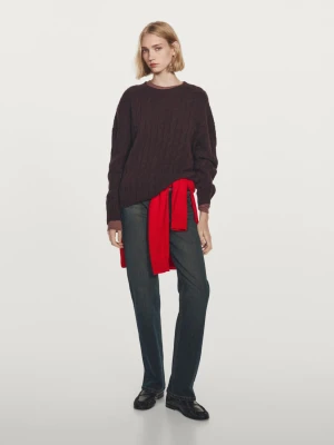 Sweter Ze 100% Kaszmiru O Splocie Warkoczowym - Bordowy - - Massimo Dutti - Kobieta