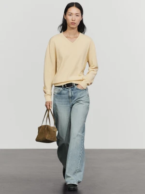 Sweter Ze 100% Kaszmiru - Waniliowy - Massimo Dutti - Female