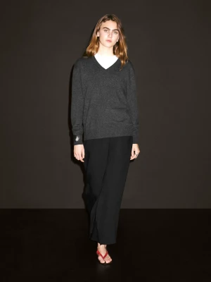 Sweter Ze 100% Kaszmiru Z Dekoltem W Serek - Szary Średni - - Massimo Dutti - Kobieta