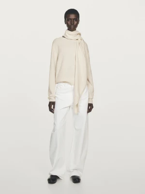 Sweter Ze 100% Kaszmiru Z Dekoltem Z Szalika - Beżowy - - Massimo Dutti - Kobieta
