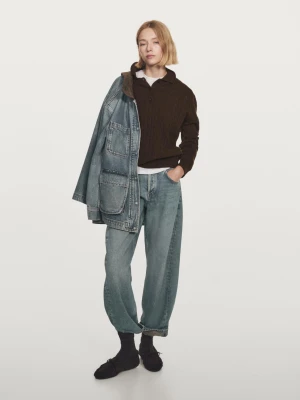 Sweter Ze 100% Kaszmiru Z Kołnierzykiem Polo - Czekoladowy - - Massimo Dutti - Kobieta