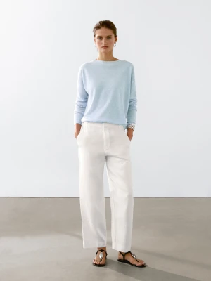 Sweter Ze 100% Lnu Z Dekoltem Łódką - Błękitny - - Massimo Dutti - Kobieta