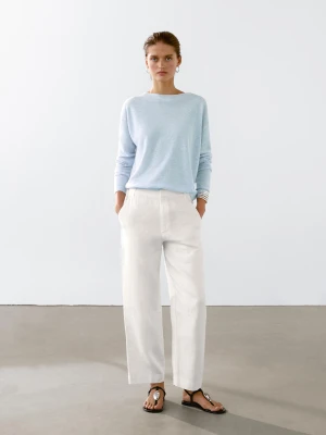 Sweter Ze 100% Lnu Z Dekoltem Łódką - Błękitny - - Massimo Dutti - Kobieta