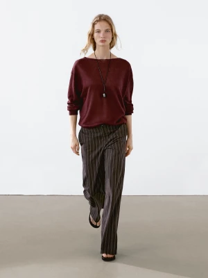 Sweter Ze 100% Lnu Z Dekoltem Łódką - Bordowy - - Massimo Dutti - Kobieta