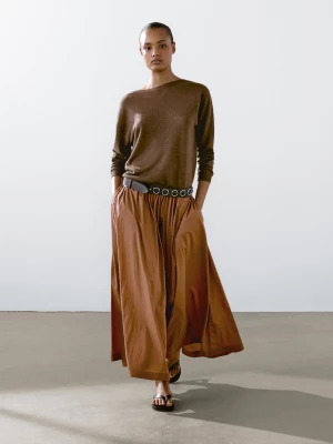 Sweter Ze 100% Lnu Z Dekoltem Łódką - Czekoladowy - - Massimo Dutti - Kobieta