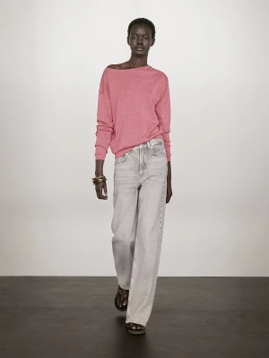 Sweter Ze 100% Lnu Z Dekoltem Łódką - Różowy - - Massimo Dutti - Kobieta
