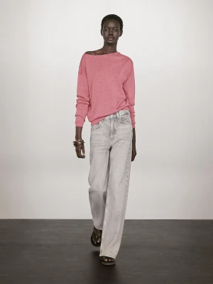 Sweter Ze 100% Lnu Z Dekoltem Łódką - Różowy - - Massimo Dutti - Kobieta