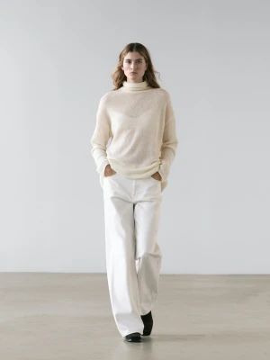 Sweter Ze 100% Wełny Z Golfem - Biały Złamany - - Massimo Dutti - Kobieta