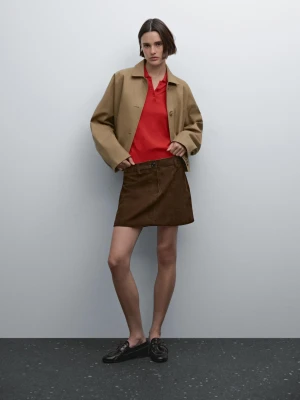 Sweter Ze 100% Wełny Z Kołnierzykiem Polo I Guzikami - Czerwony - - Massimo Dutti - Kobieta