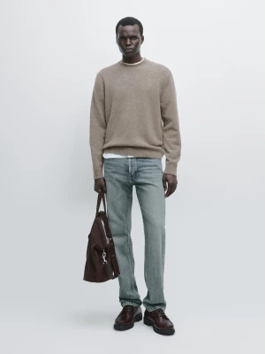 Sweter Z Wełnianej Dzianiny Z Okrągłym Dekoltem - Szylkretowy - - Massimo Dutti - Mężczyzna