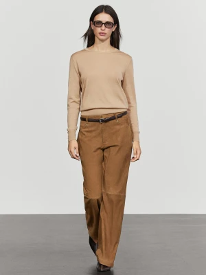 Sweter Ze 100% Wełny Z Okrągłym Dekoltem - Wielbłądzi - Massimo Dutti - Female