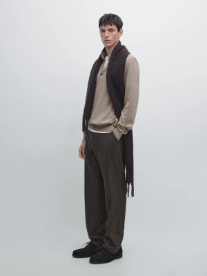 Sweter Ze 100% Wełny Z Półgolfem I Guzikami - Ecru - - Massimo Dutti - Mężczyzna