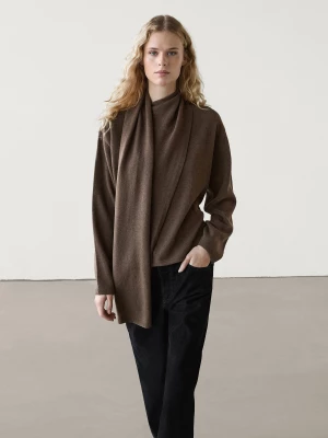 Sweter Ze 100% Wełny Z Szalem - Szylkretowy - - Massimo Dutti - Kobieta