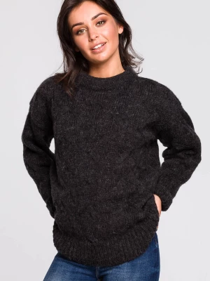 Sweter ze splotem typu warkocz - antracytowy Merg