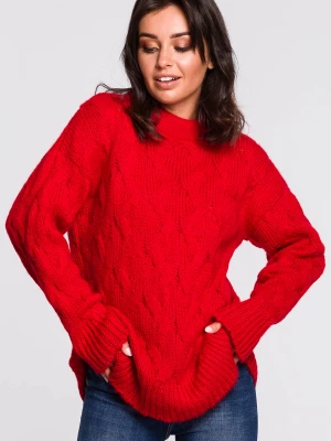 Sweter ze splotem typu warkocz - czerwony Merg