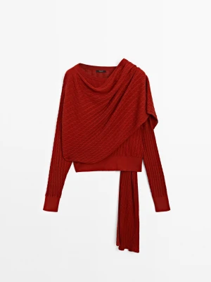 Sweter Ze Splotem Warkoczowym I Szalikiem - Czerwony - - Massimo Dutti - Kobieta