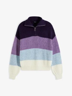 Sweter ze stójką BonPrix fioletowy