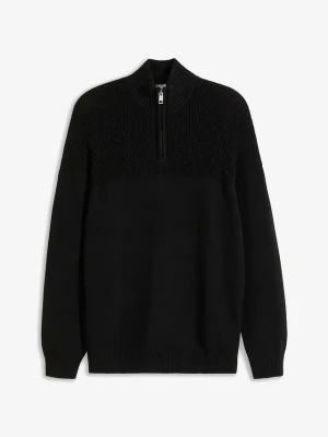 Sweter ze stójką o kroju regular fit BonPrix czarny