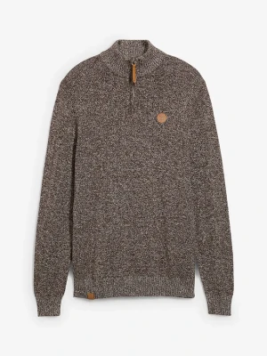 Sweter ze stójką z czystej bawełny BonPrix brązowy