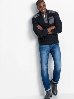 Sweter ze stójką z grubej dzianiny ze wstawkami bonprix