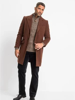 Sweter ze stójką z materiału z domieszką wełny we wzór w warkocze bonprix