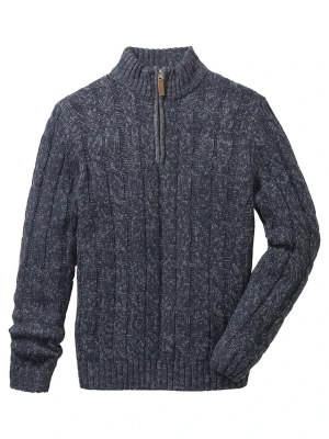 Sweter ze stójką z melanżowanej dzianiny w warkoczowy wzór BonPrix niebieski