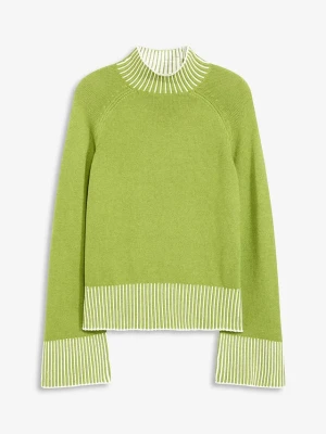 Sweter ze stójką, z miękką mieszanką kaszmiru BonPrix zielony