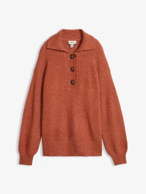 Sweter ze stójką, z mieszanki bawełny BonPrix brązowy