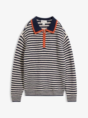 Sweter ze stójką zapinaną na zamek z dzianiny strukturalnej BonPrix niebieski